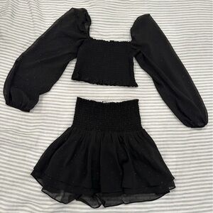Blue Life Black Smocked Off-Shoulder and skort set